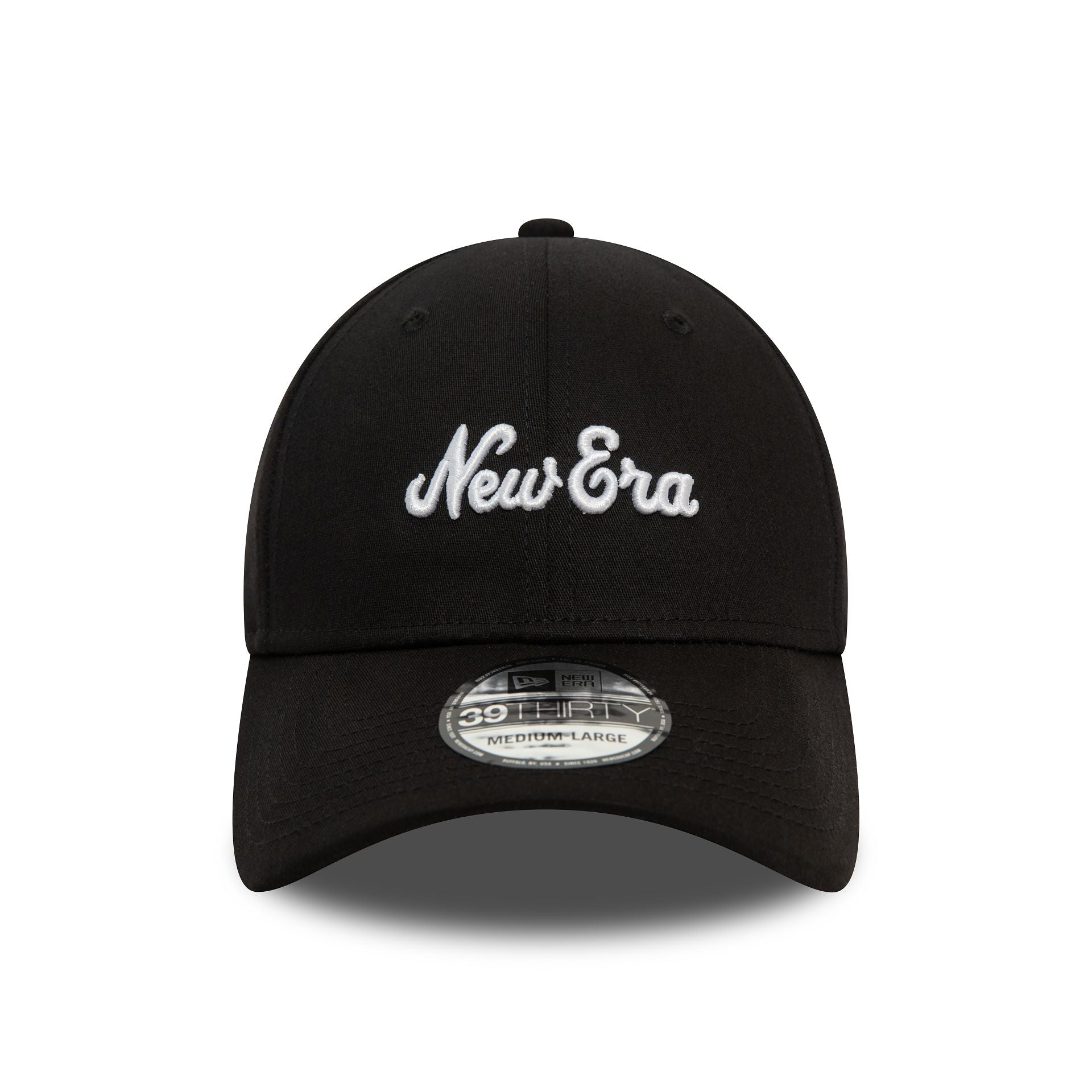 This is a New Era Script Black 39THIRTY Stretch Fit Cap 2