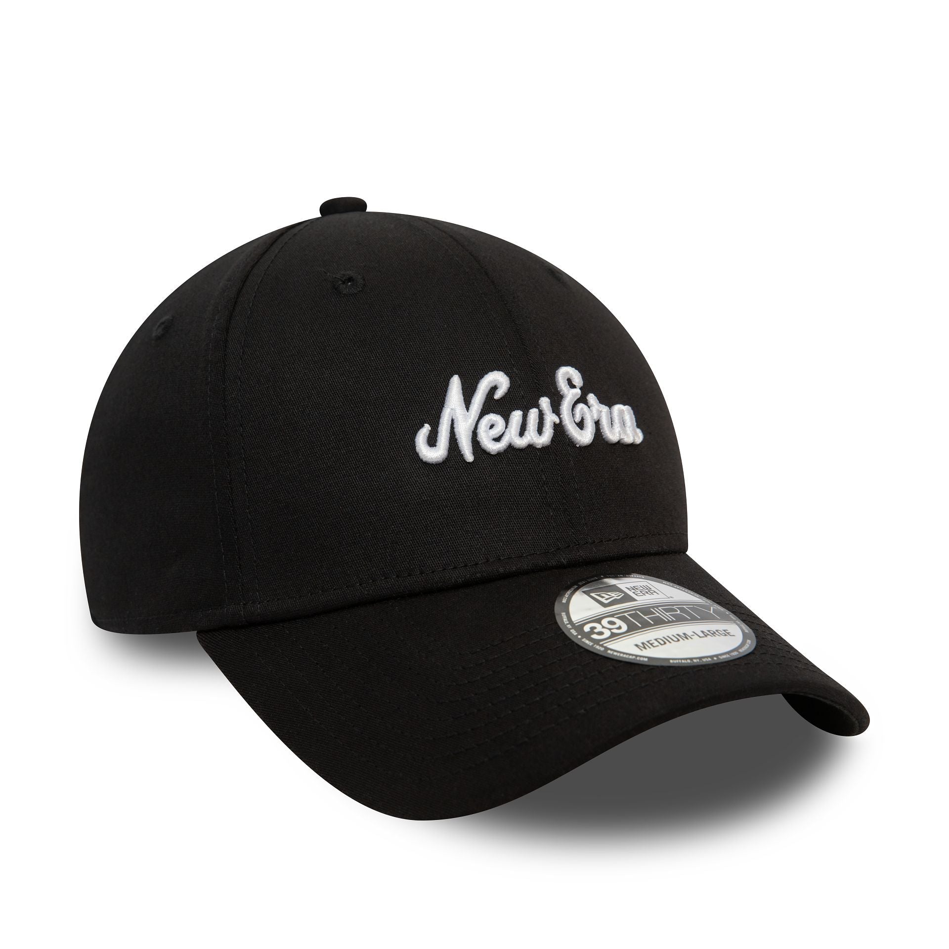 This is a New Era Script Black 39THIRTY Stretch Fit Cap 3