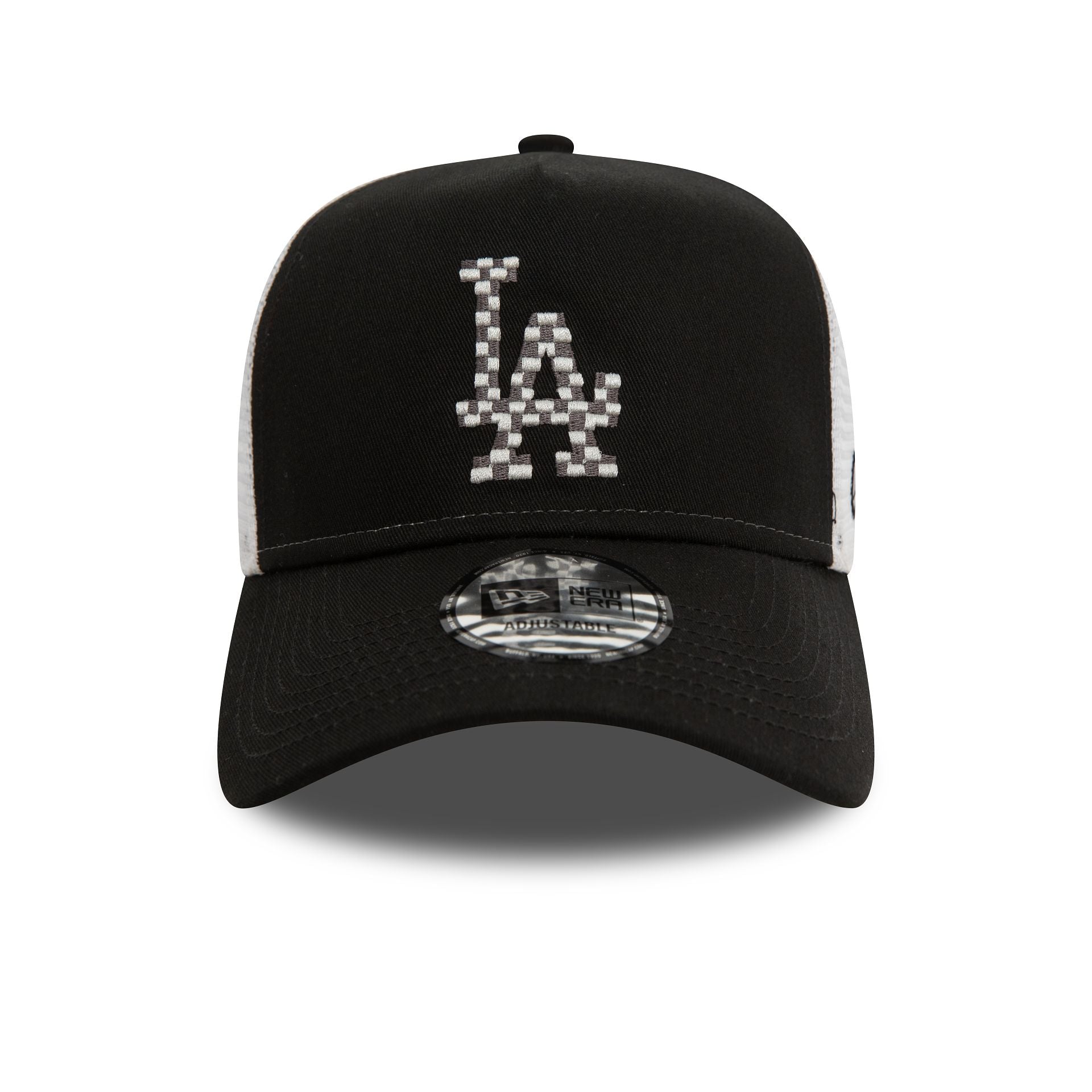 This is a LA Dodgers Seasonal Infill Black A-Frame Trucker Cap 2