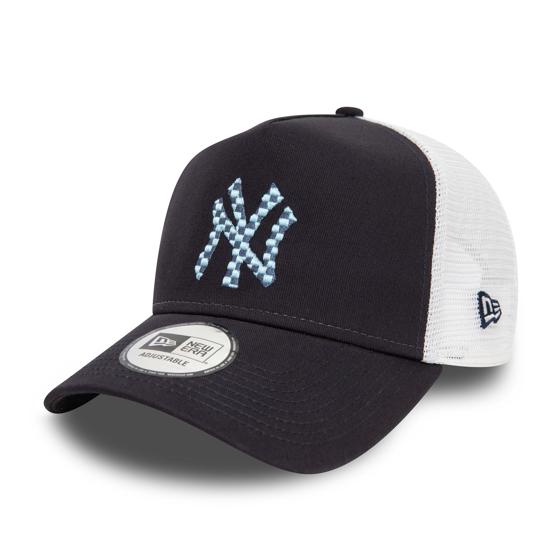 This is a New York Yankees Seasonal Infill Navy A-Frame Trucker Cap 1