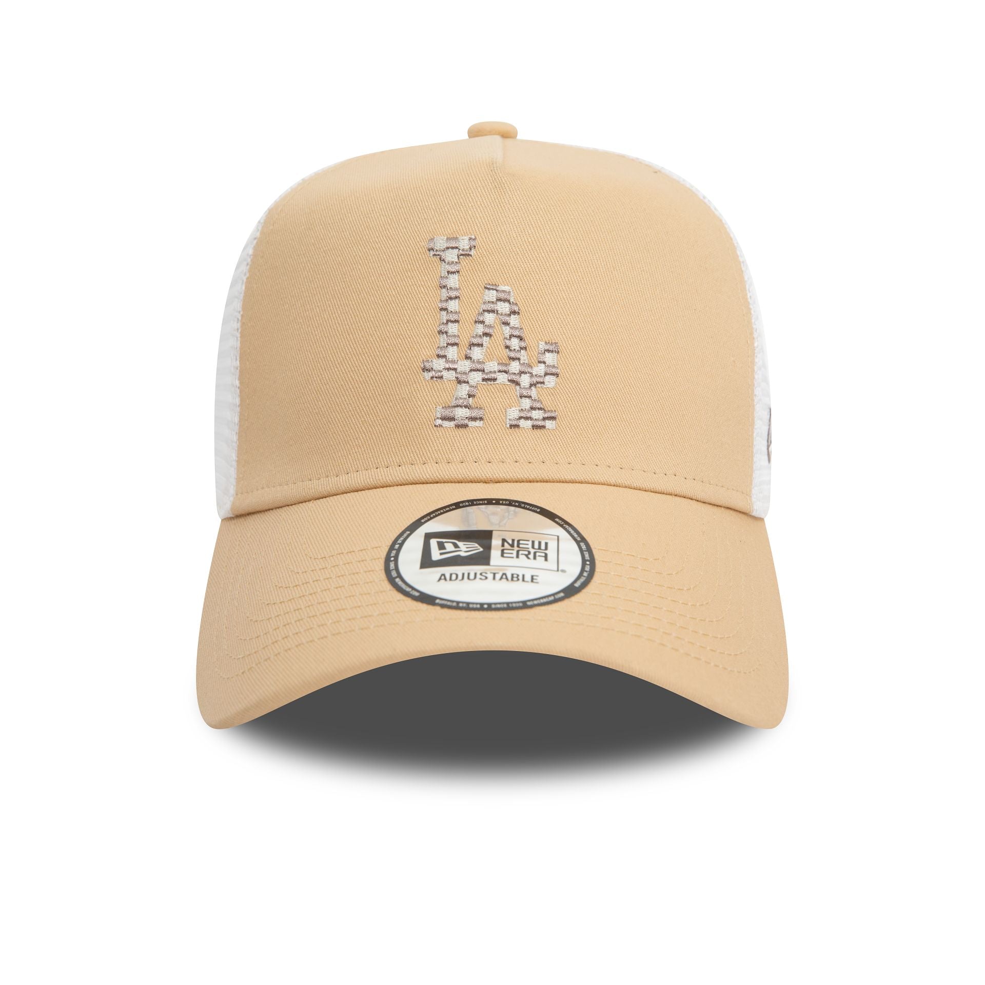 This is a LA Dodgers Seasonal Infill Light Beige A-Frame Trucker Cap 2