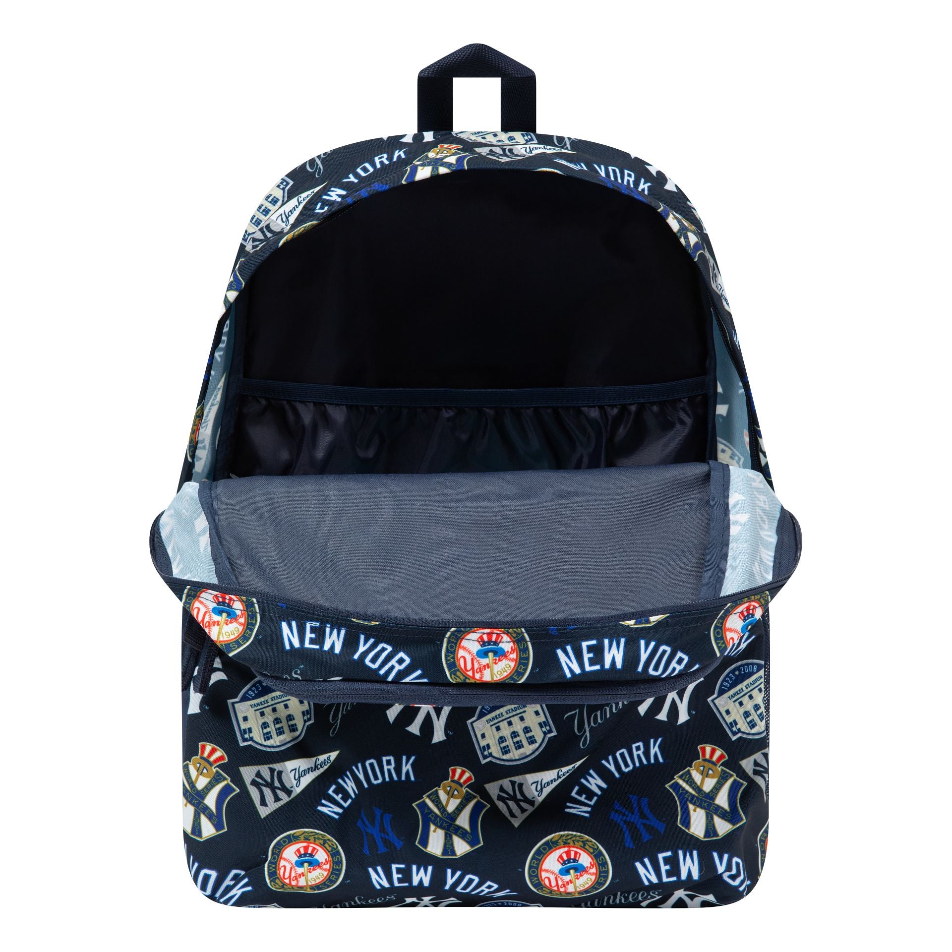 This is a New York Yankees MLB All Over Print Multi Compartment Blue Stadium Backpack 3