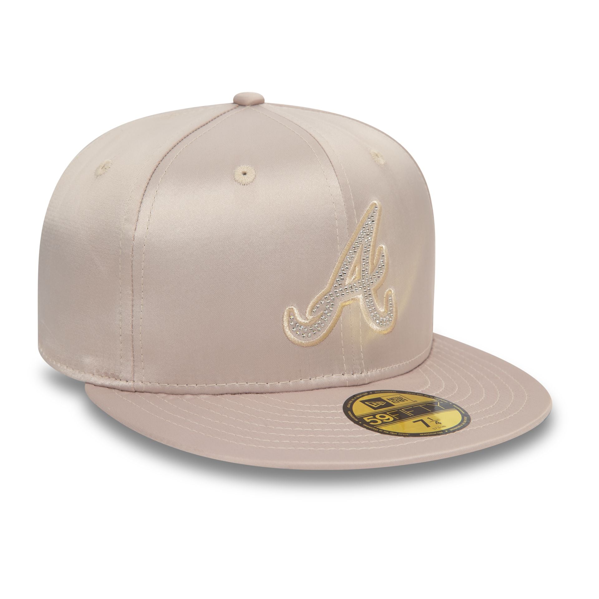 This is a Atlanta Braves MLB Rhinestone Satin Light Beige 59FIFTY Fitted Cap 3