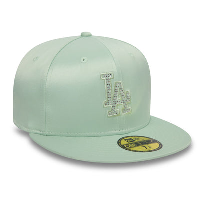 This is a LA Dodgers MLB Rhinestone Satin Pastel Green 59FIFTY Fitted Cap 3