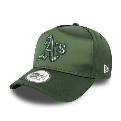 This is a Oakland Athletics MLB Satin Rhinestone Dark Green 9FORTY E-Frame Adjustable Cap 1