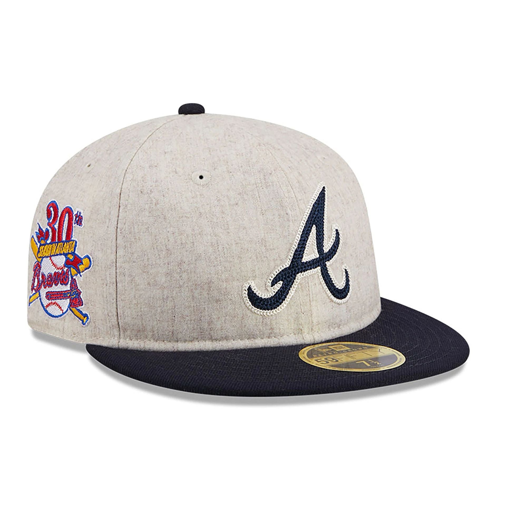 This is a Atlanta Braves Melton Wool Light Beige Retro Crown 59FIFTY Fitted Cap 1