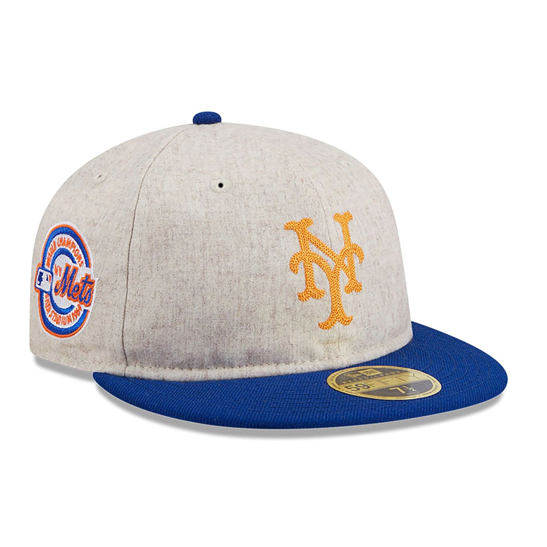 This is a New York Mets Melton Wool Light Beige Retro Crown 59FIFTY Fitted Cap 1