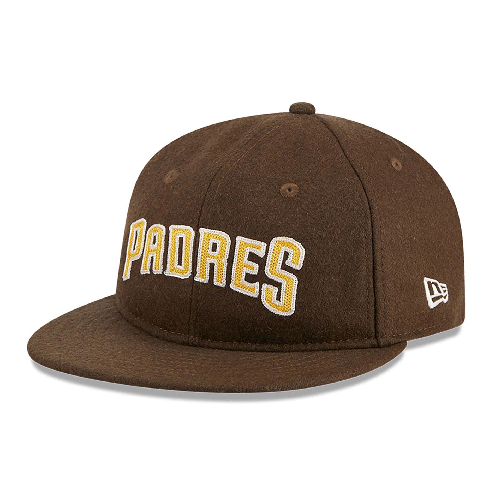 This is a San Diego Padres Melton Wool Brown Retro Crown 9FIFTY Strapback Cap 1