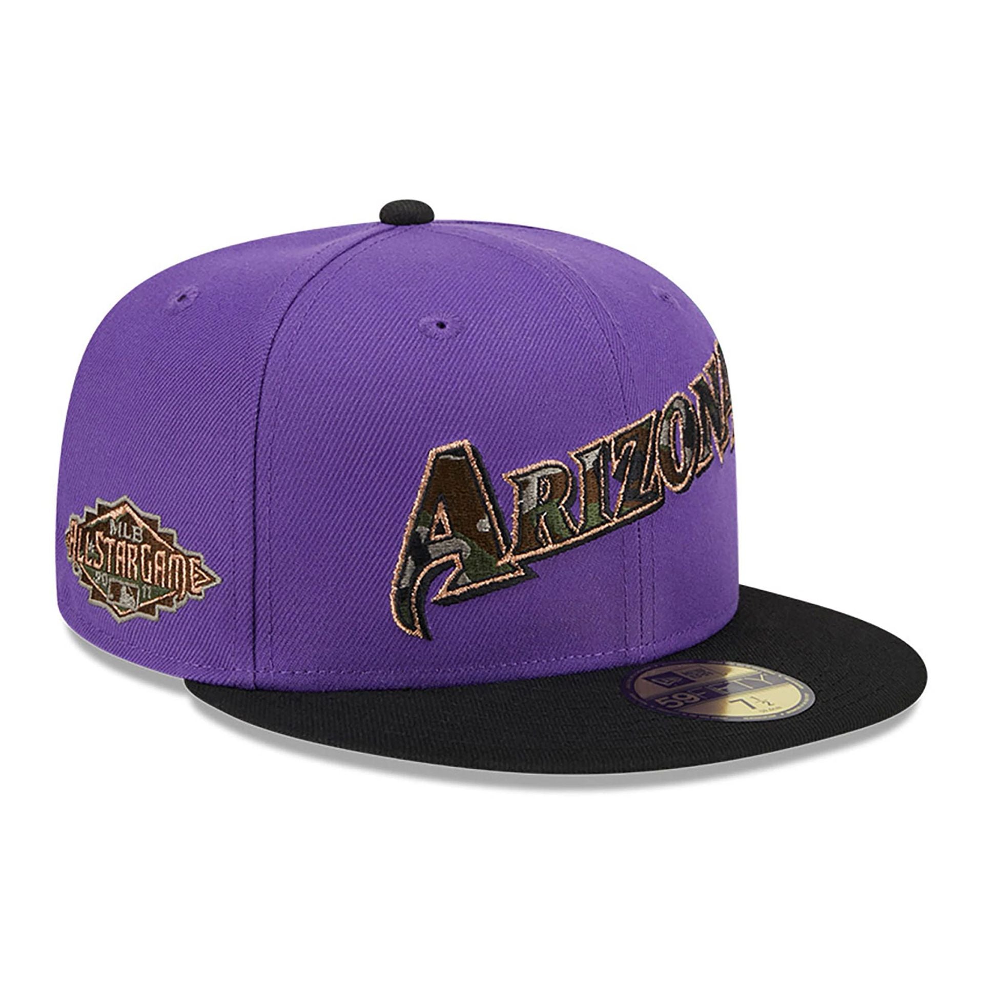 This is a Arizona Diamondbacks Camo Fill Purple 59FIFTY Fitted Cap 1