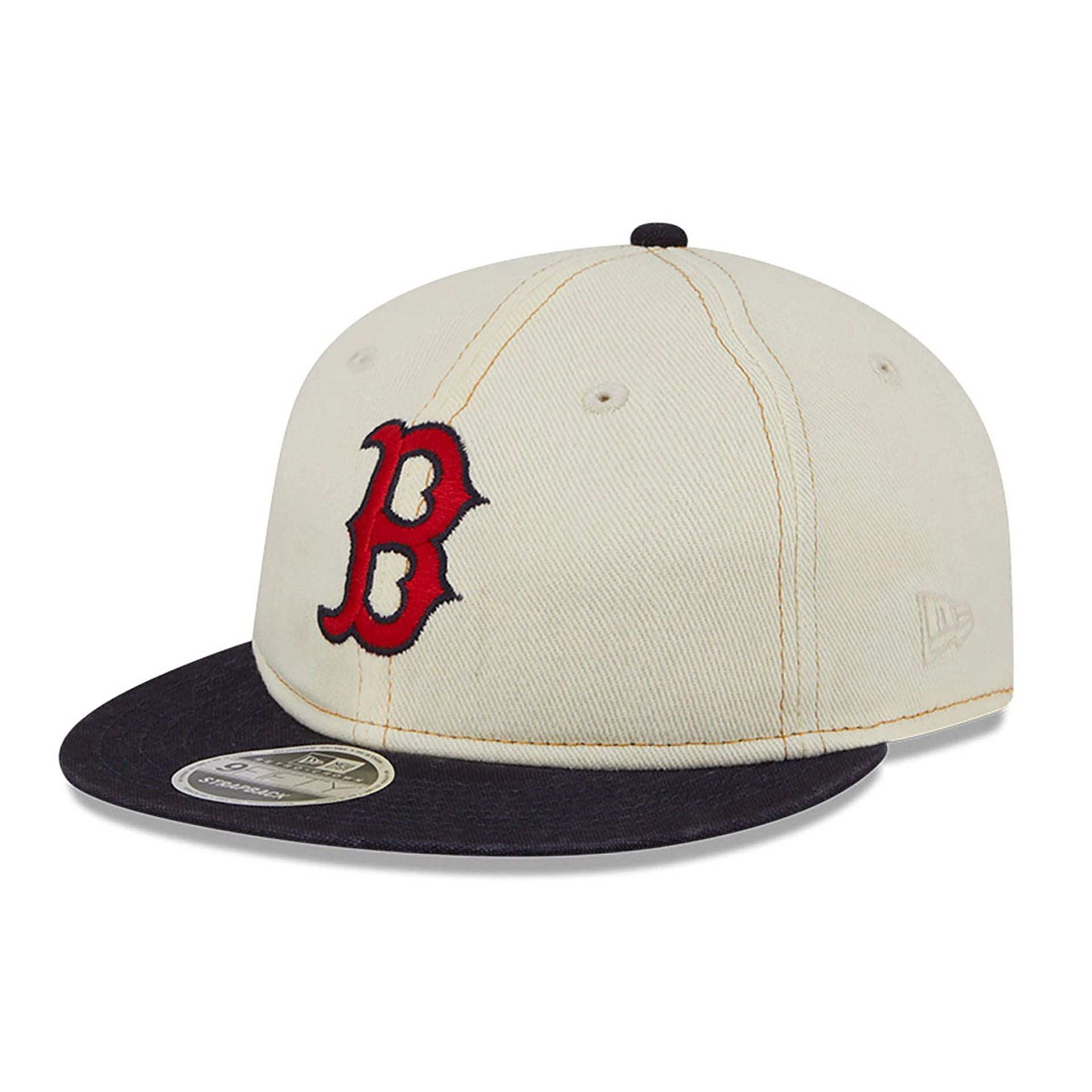 This is a Boston Red Sox Chrome Denim White Retro Crown 9FIFTY Strapback Cap 1