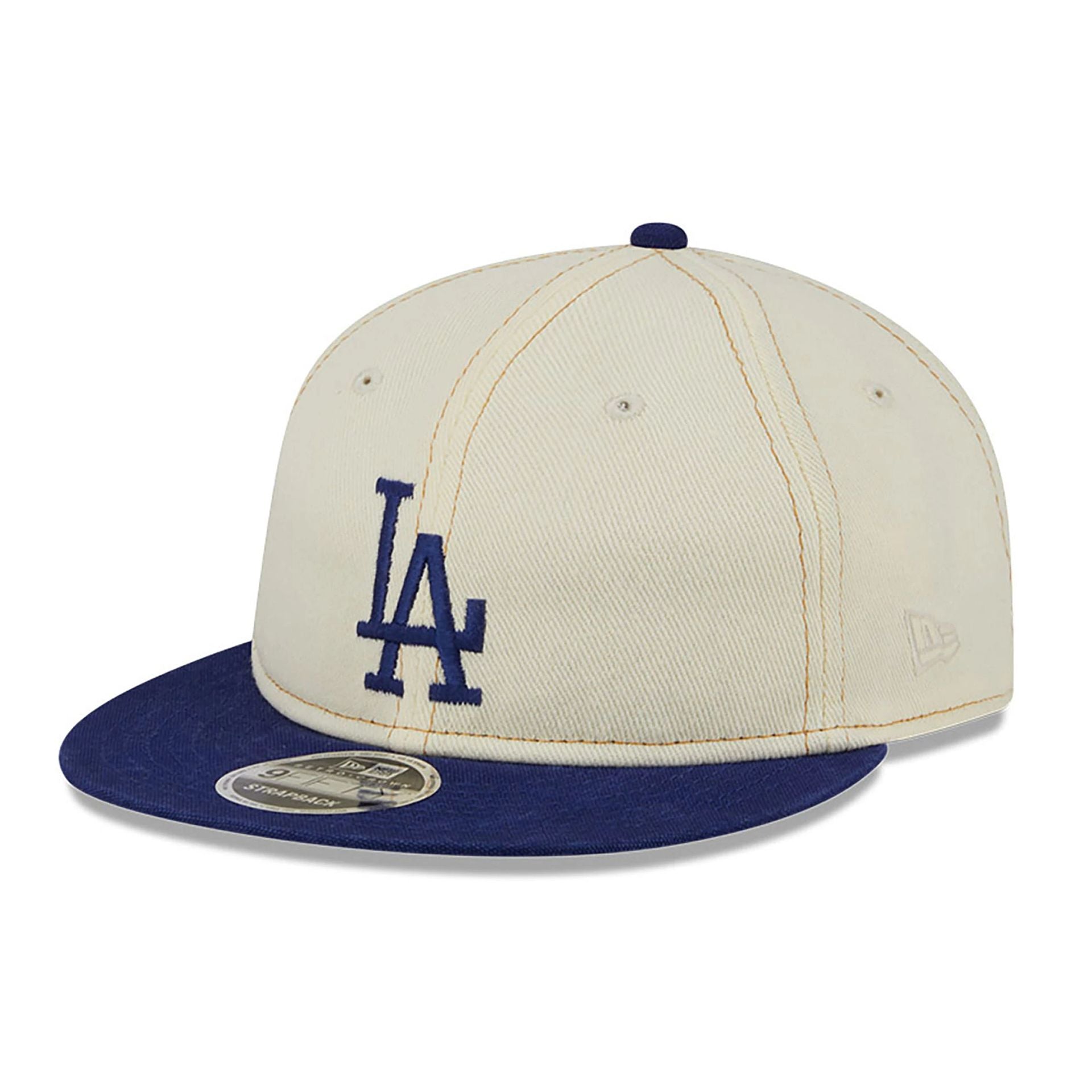 This is a LA Dodgers Chrome Denim White Retro Crown 9FIFTY Strapback Cap 1