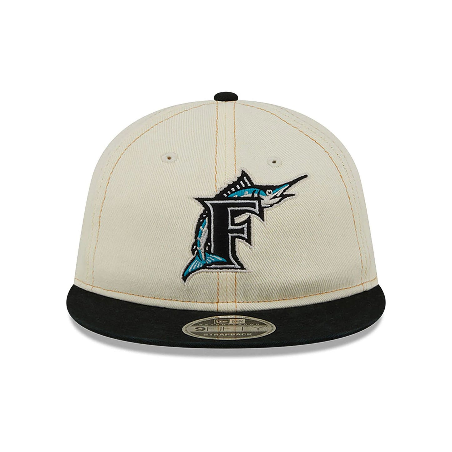 This is a Miami Marlins Chrome Denim White Retro Crown 9FIFTY Strapback Cap 2