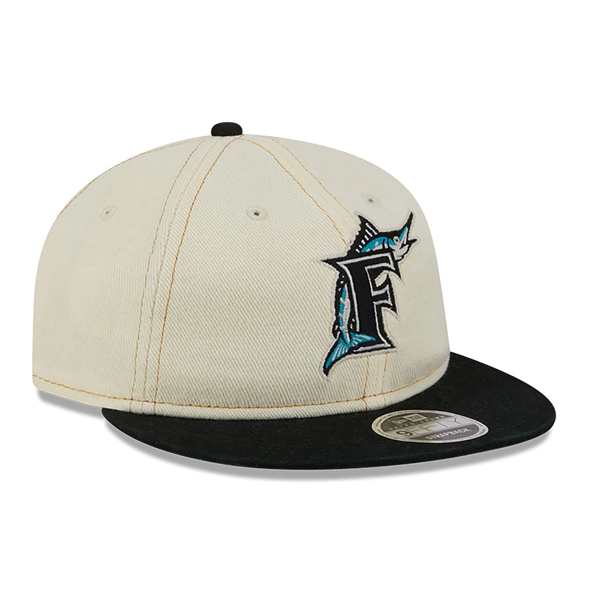 This is a Miami Marlins Chrome Denim White Retro Crown 9FIFTY Strapback Cap 4