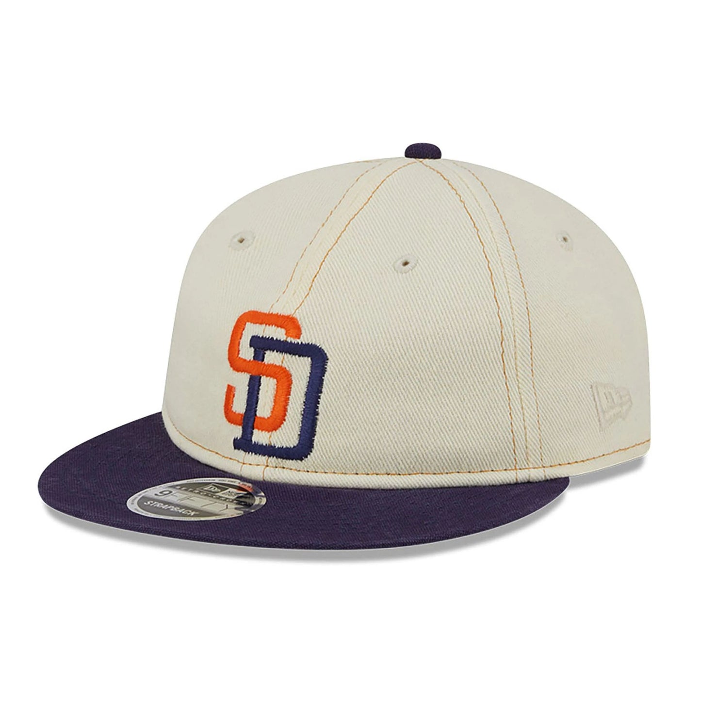 This is a San Diego Padres Chrome Denim White Retro Crown 9FIFTY Strapback Cap 1