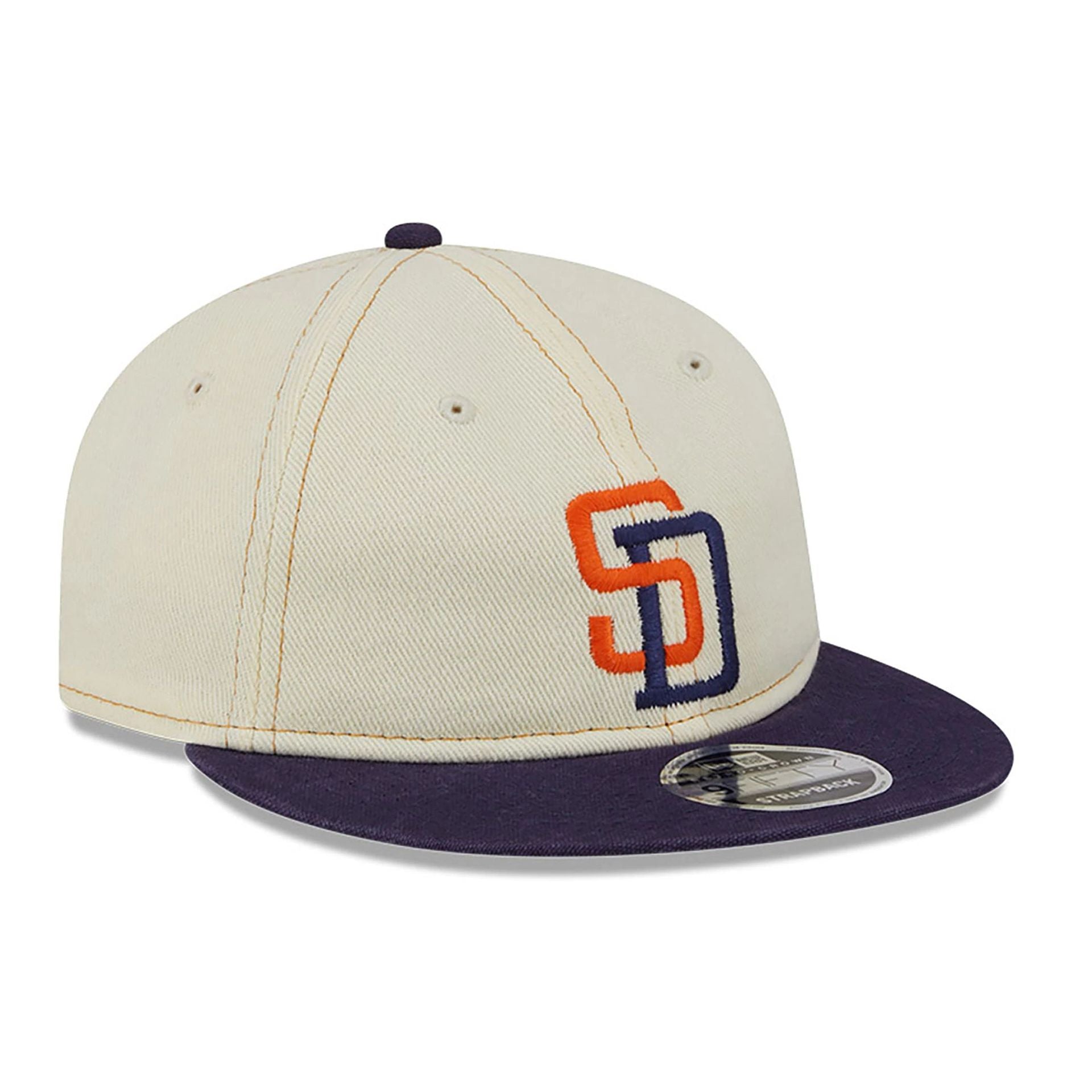 This is a San Diego Padres Chrome Denim White Retro Crown 9FIFTY Strapback Cap 4