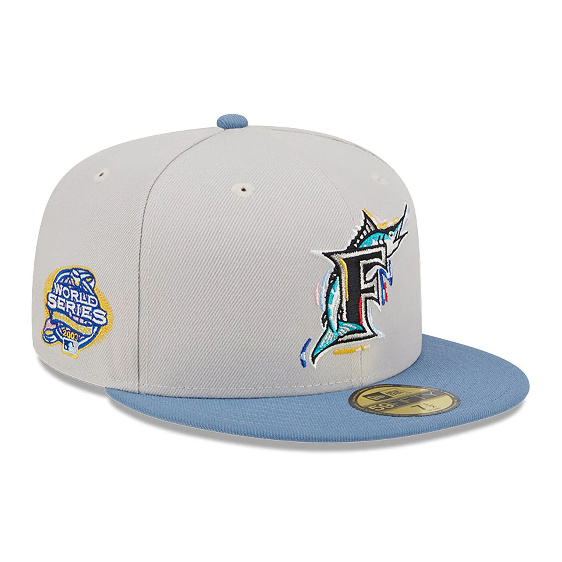 This is a Miami Marlins Colour Brush Cream 59FIFTY Fitted Cap 1