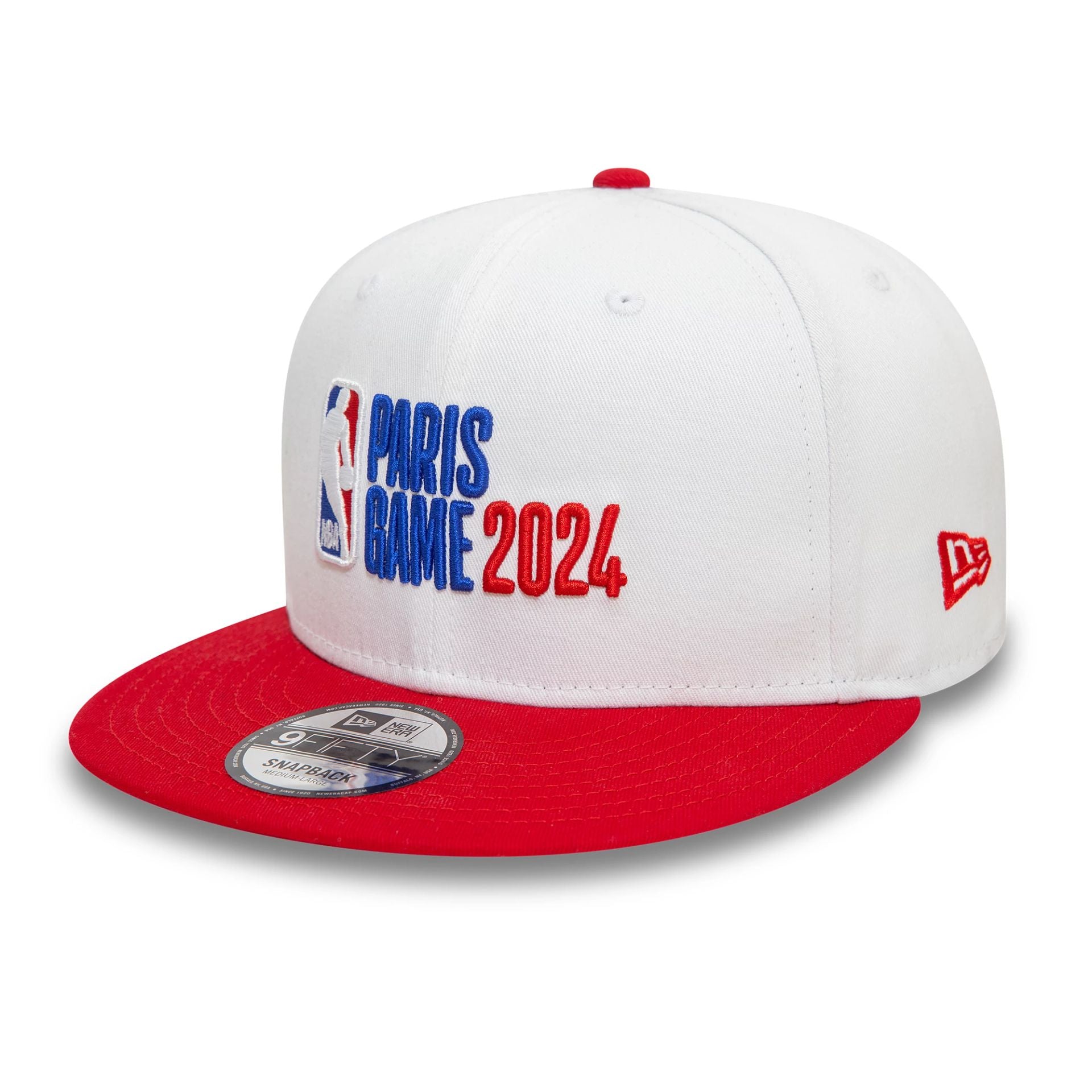 This is a NBA Logo Paris 2024 White 9FIFTY Snapback Cap 1