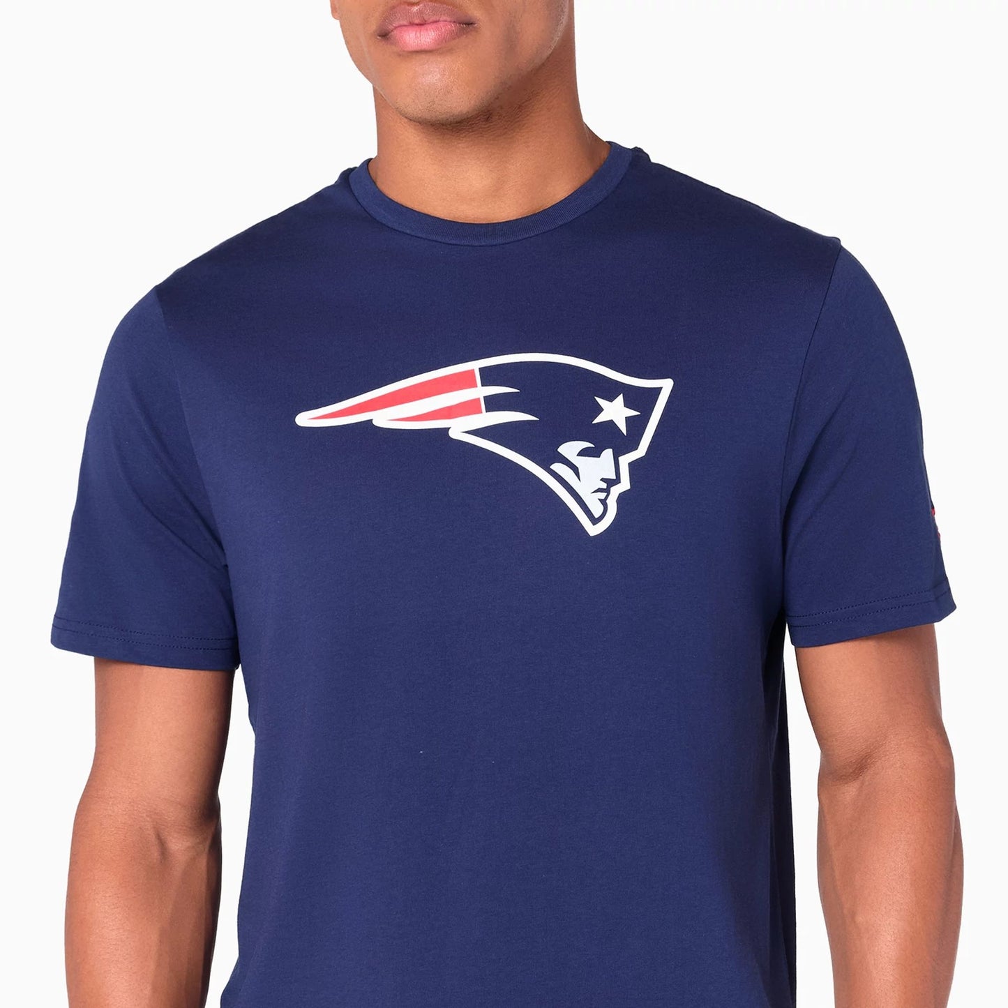 The Male model is wearing New England Patriots NFL Navy T-Shirt 2