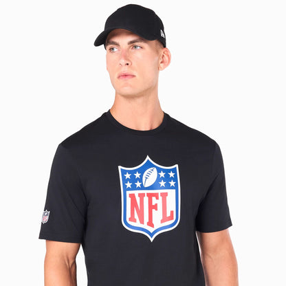 The Male model is wearing NFL Shield Logo NFL Black T-Shirt 2