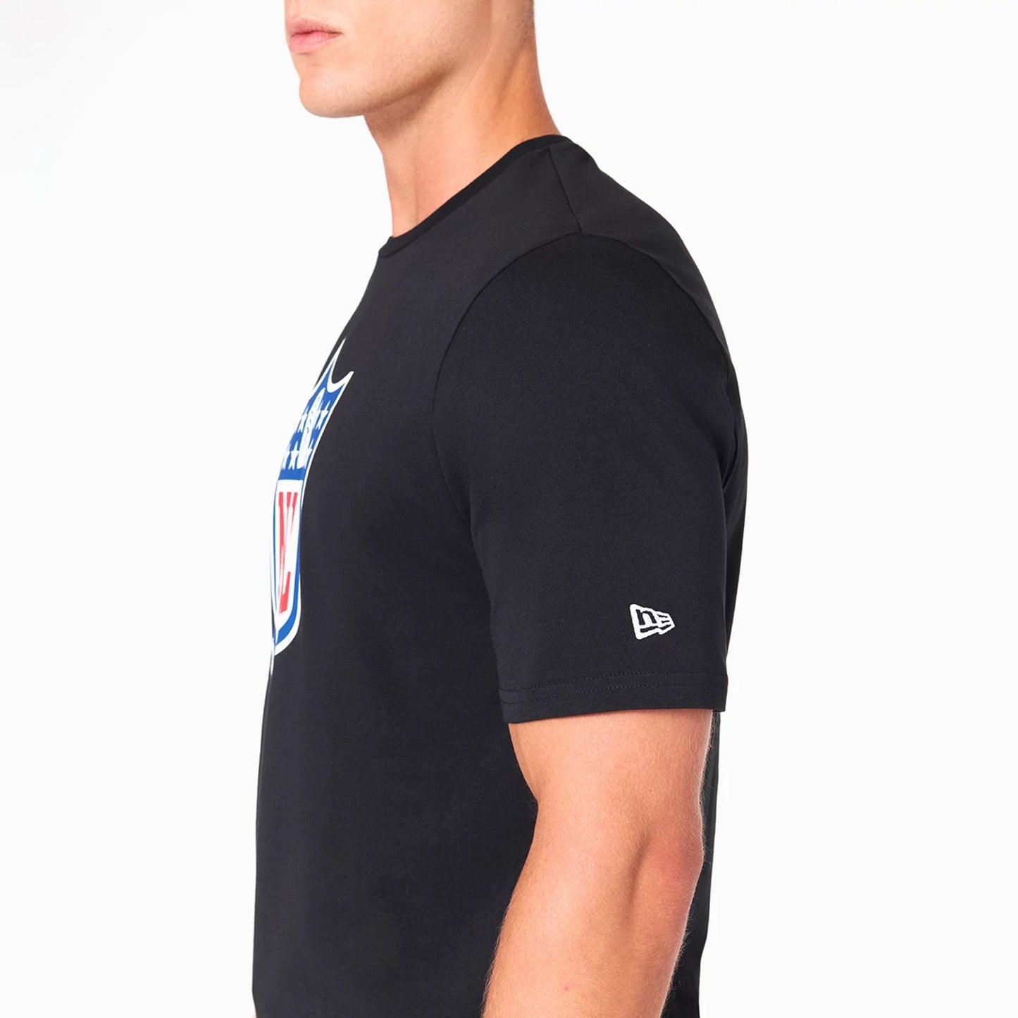 The Male model is wearing NFL Shield Logo NFL Black T-Shirt 6