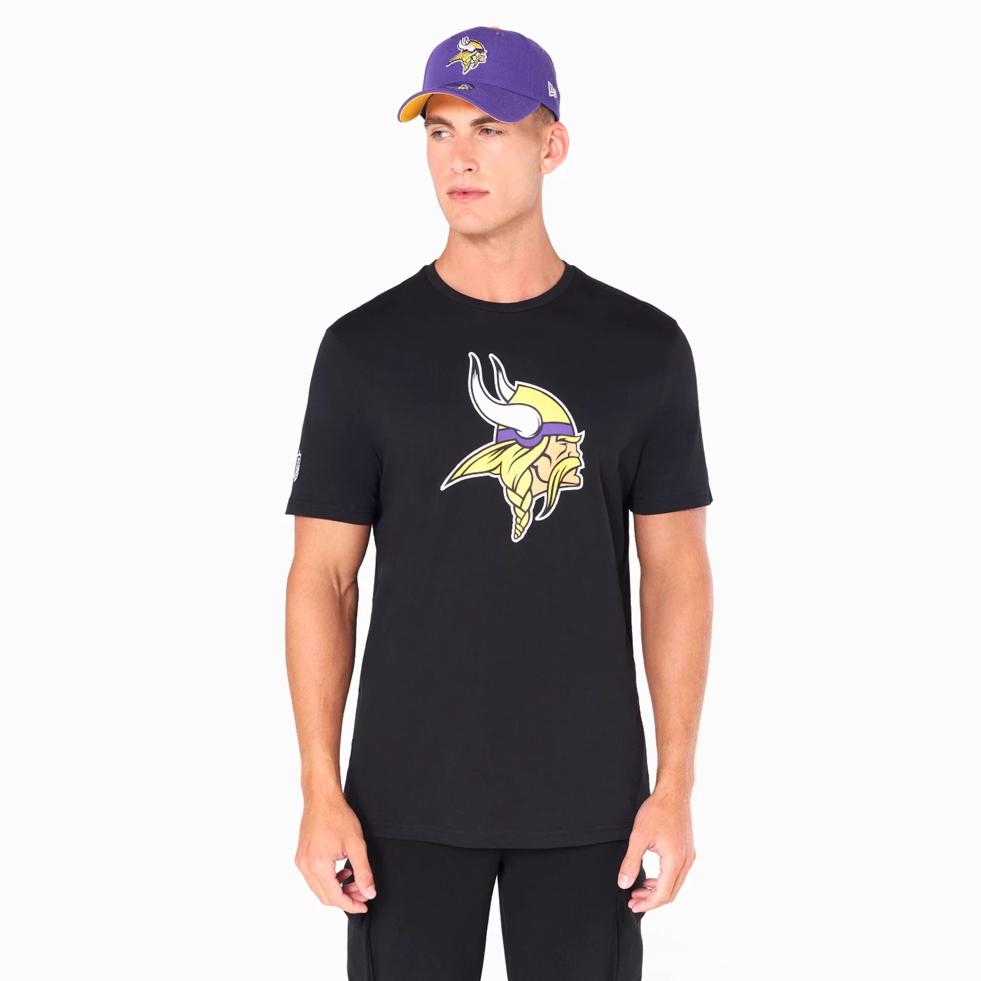 The Male model is wearing Minnesota Vikings NFL Black T-Shirt 1