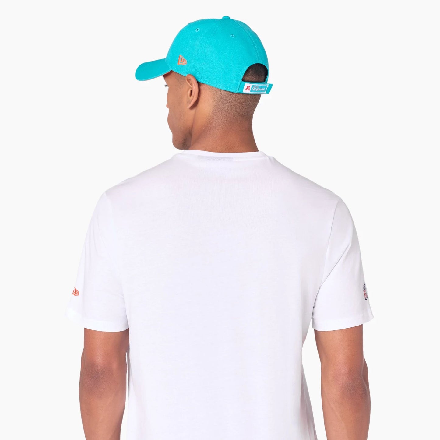 The Male model is wearing Miami Dolphins NFL White T-Shirt 6