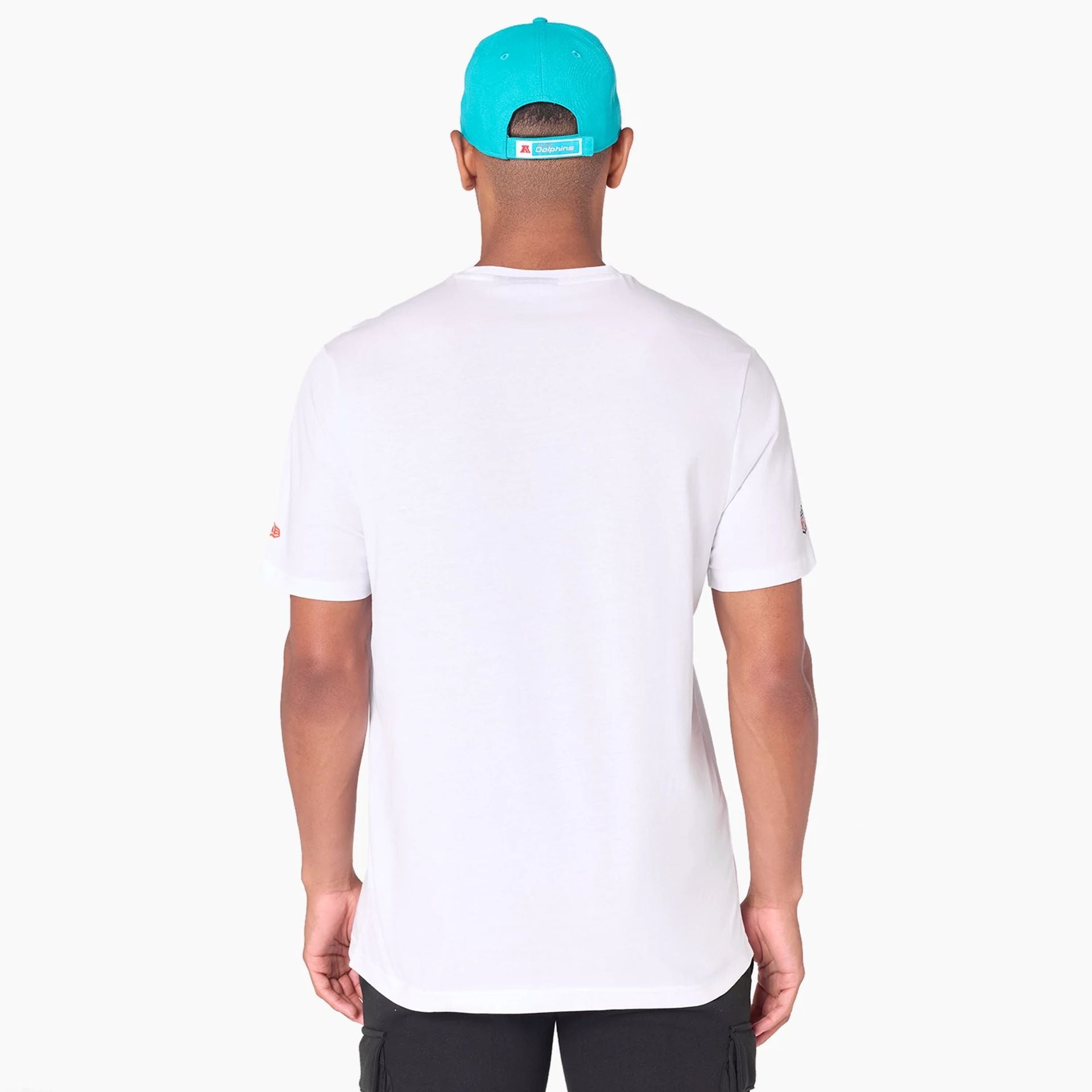 The Male model is wearing Miami Dolphins NFL White T-Shirt 7