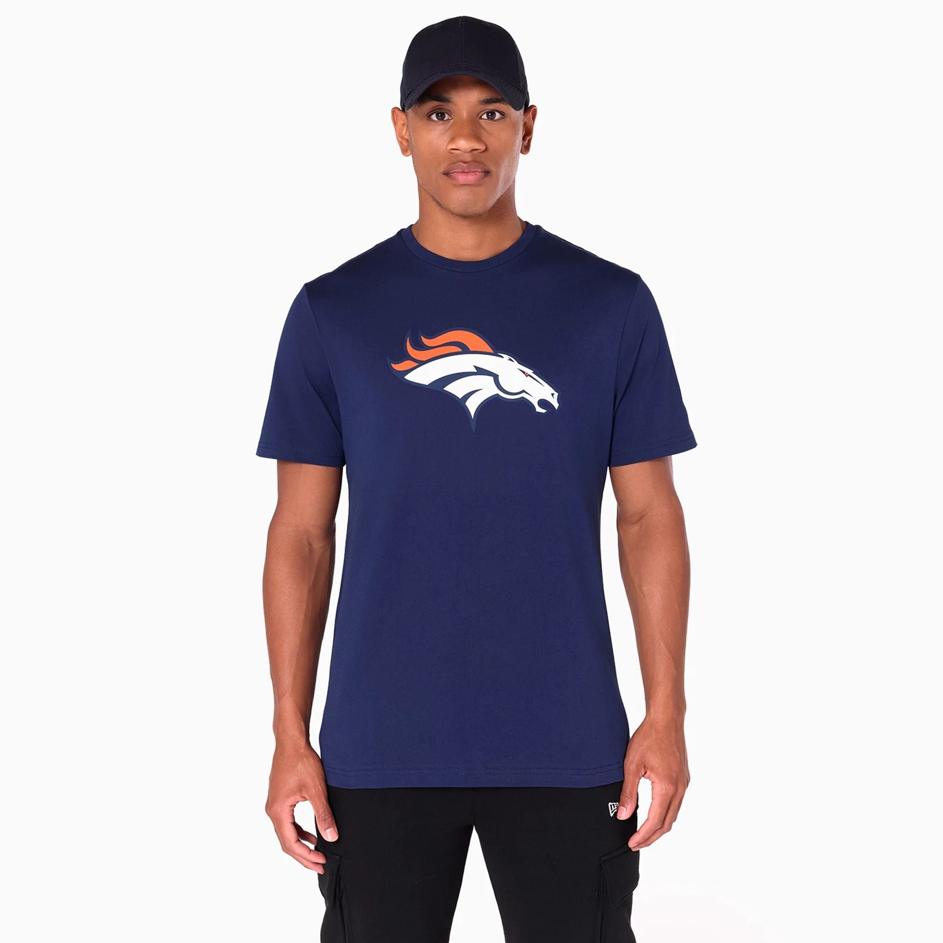 The Male model is wearing Denver Broncos NFL Navy T-Shirt 1