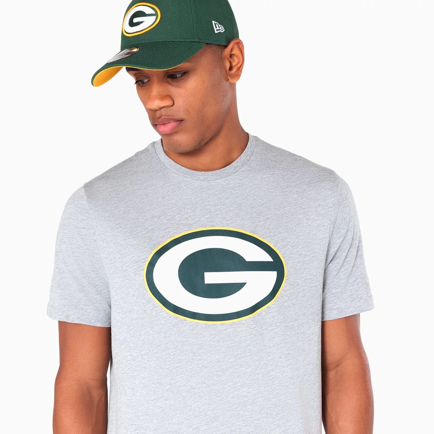 The Male model is wearing Green Bay Packers NFL Grey T-Shirt 5