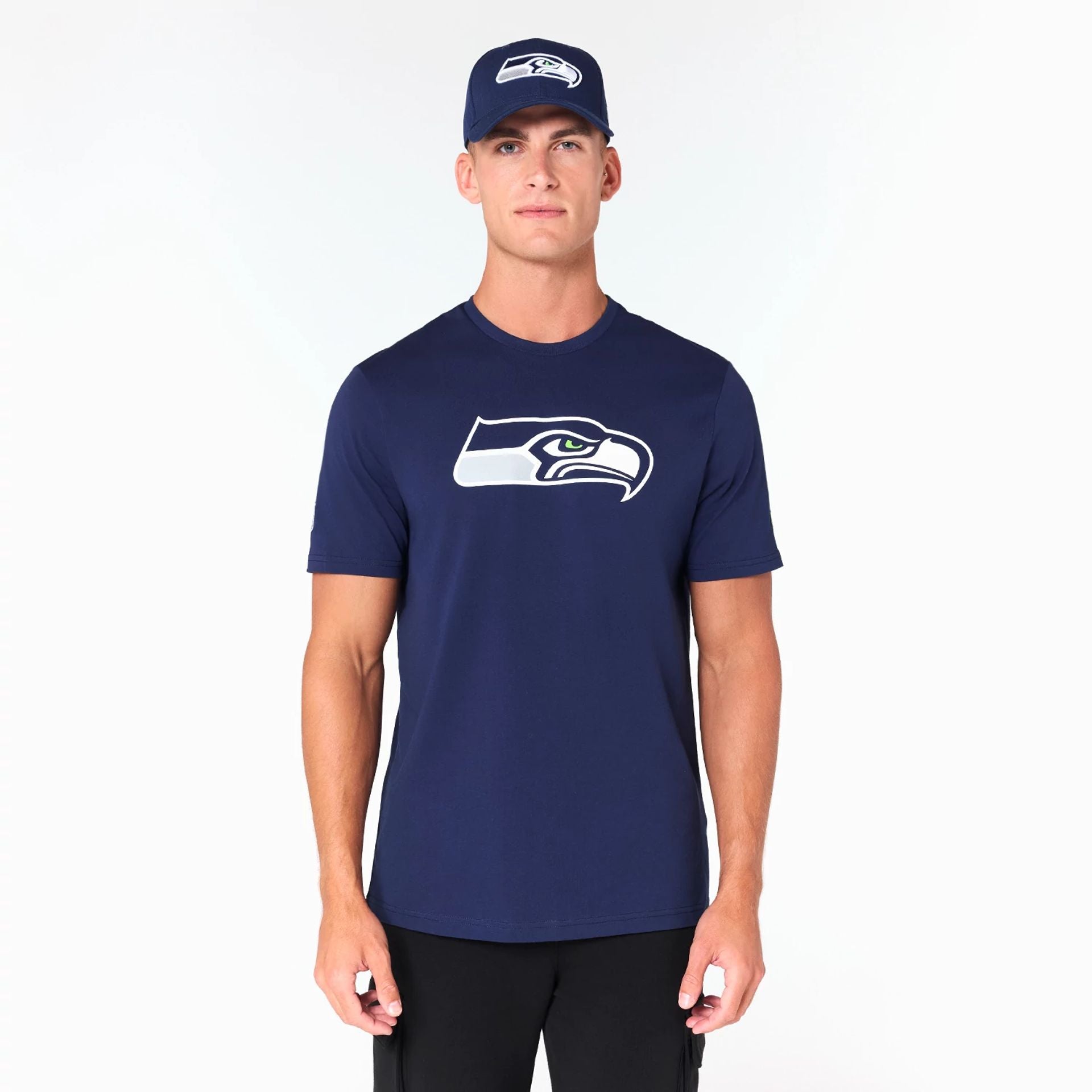 The Male model is wearing Seattle Seahawks NFL Navy T-Shirt 1