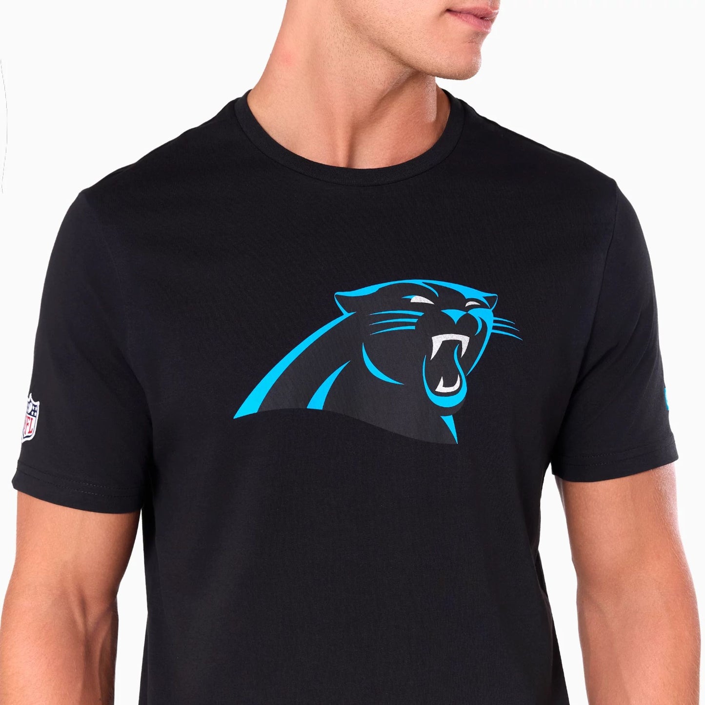 The Male model is wearing Carolina Panthers NFL Black T-Shirt 2