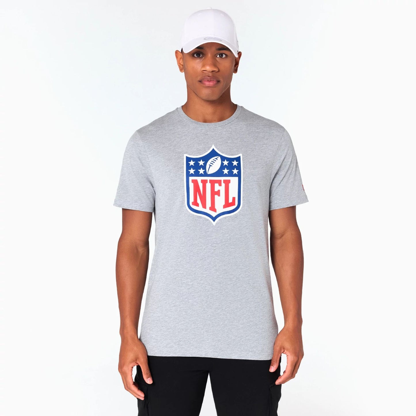 The Male model is wearing NFL Shield Logo NFL Grey T-Shirt 1