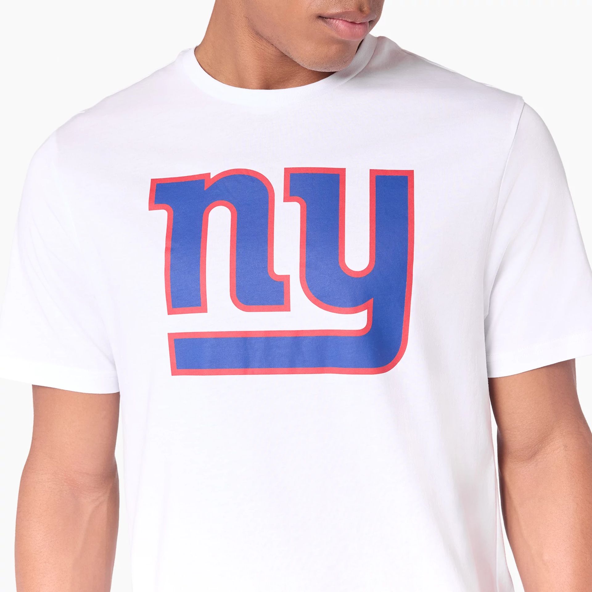 The Male model is wearing New York Giants NFL White T-Shirt 2