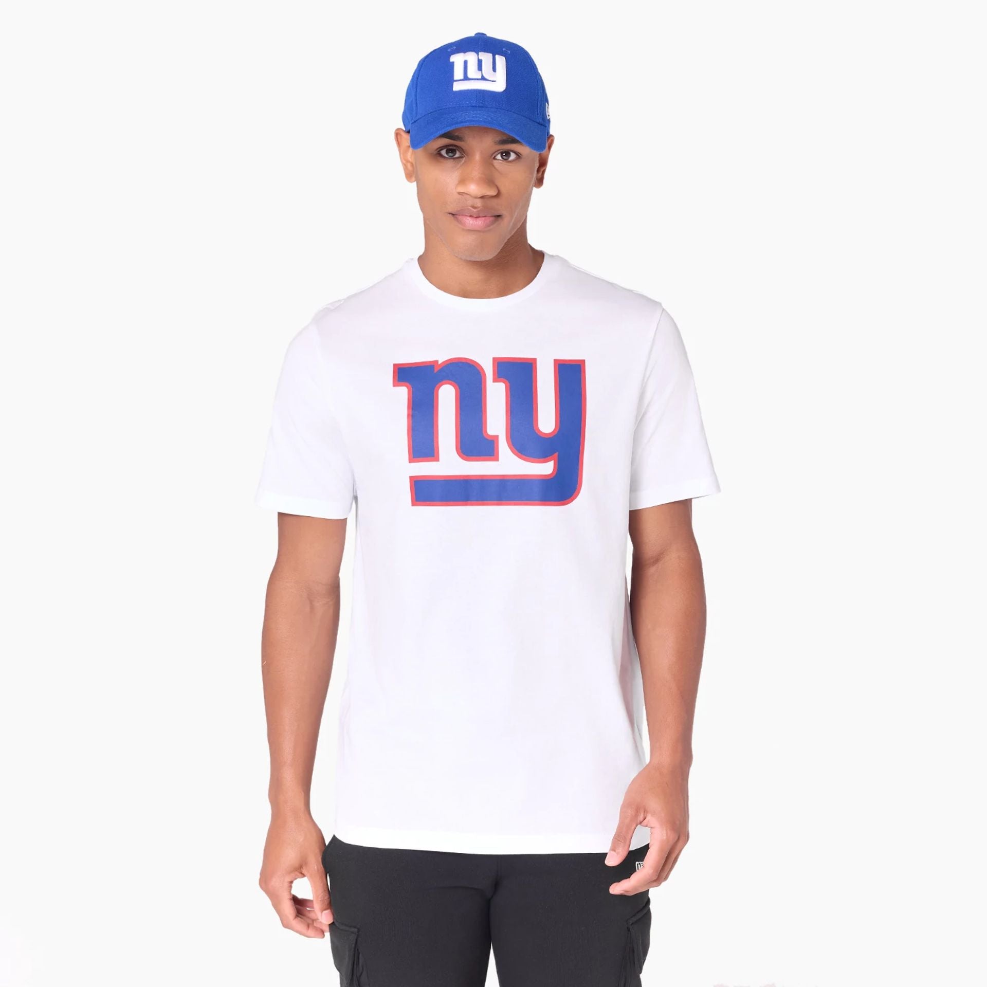 The Male model is wearing New York Giants NFL White T-Shirt 1