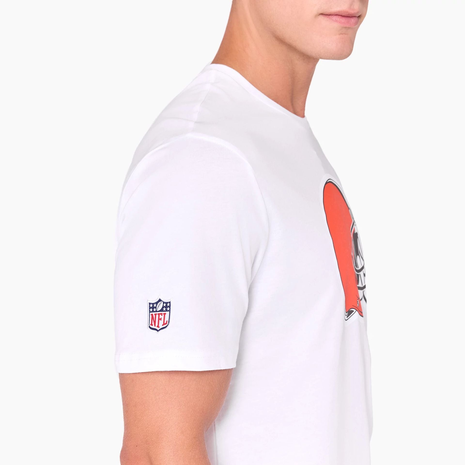 The Male model is wearing Cleveland Browns NFL White T-Shirt 3