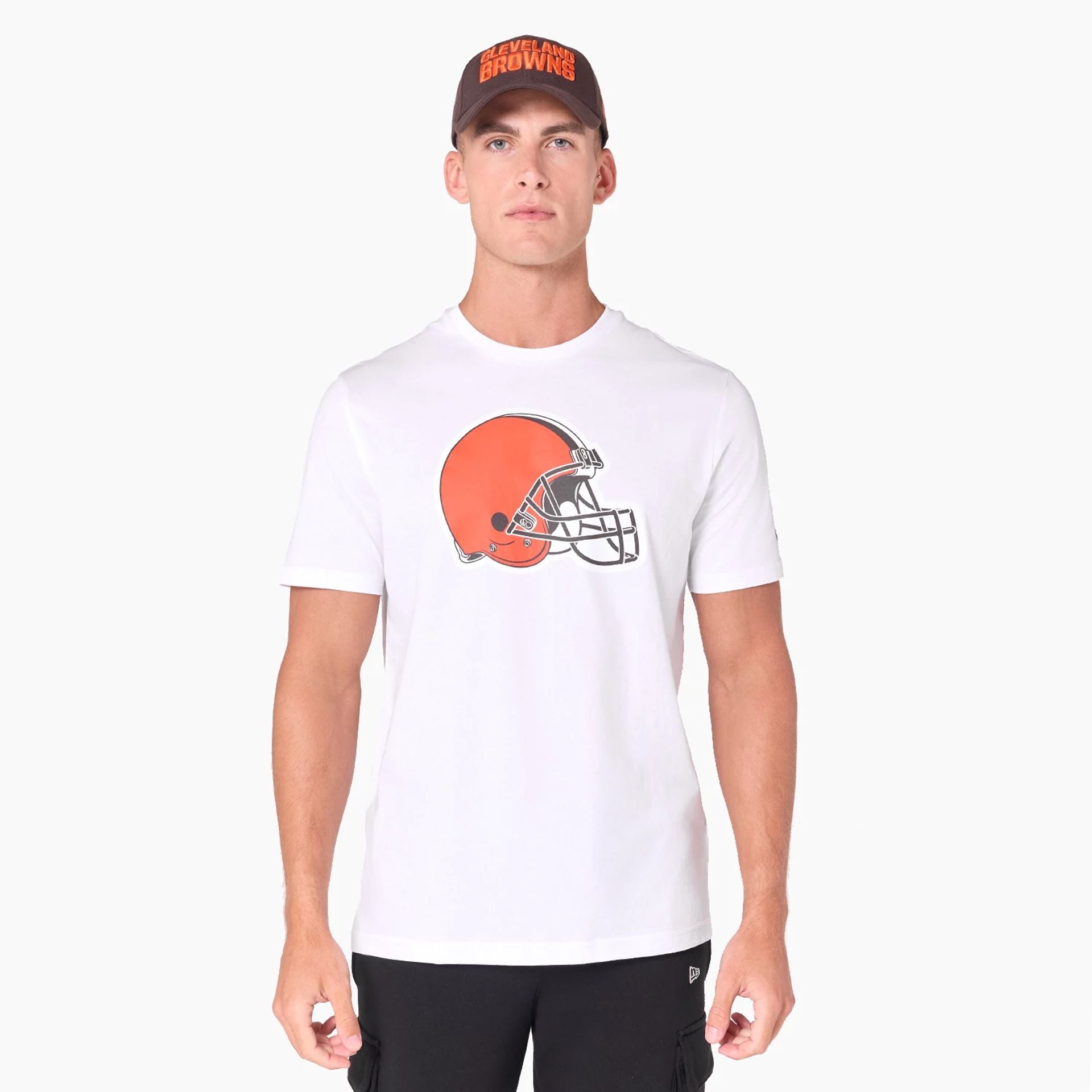 The Male model is wearing Cleveland Browns NFL White T-Shirt 1