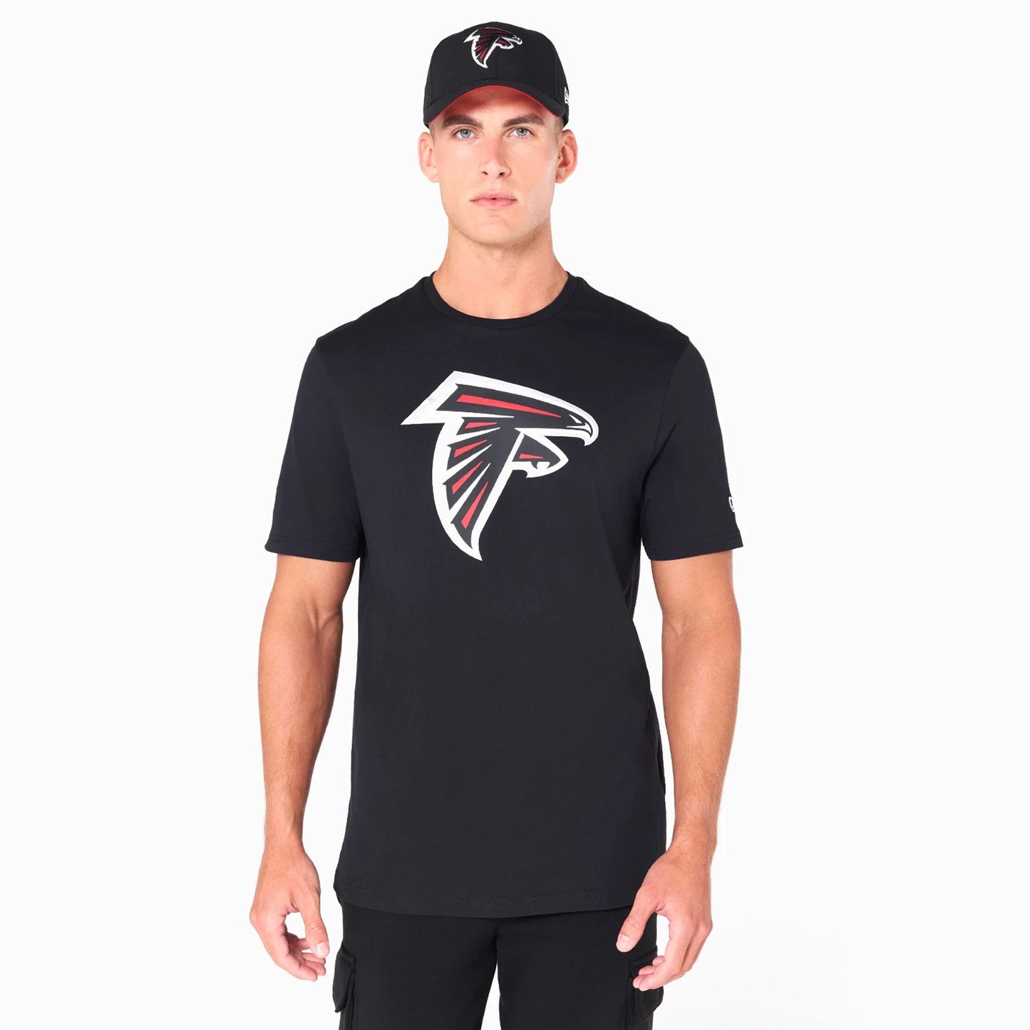 The Male model is wearing Atlanta Falcons NFL Black T-Shirt 1