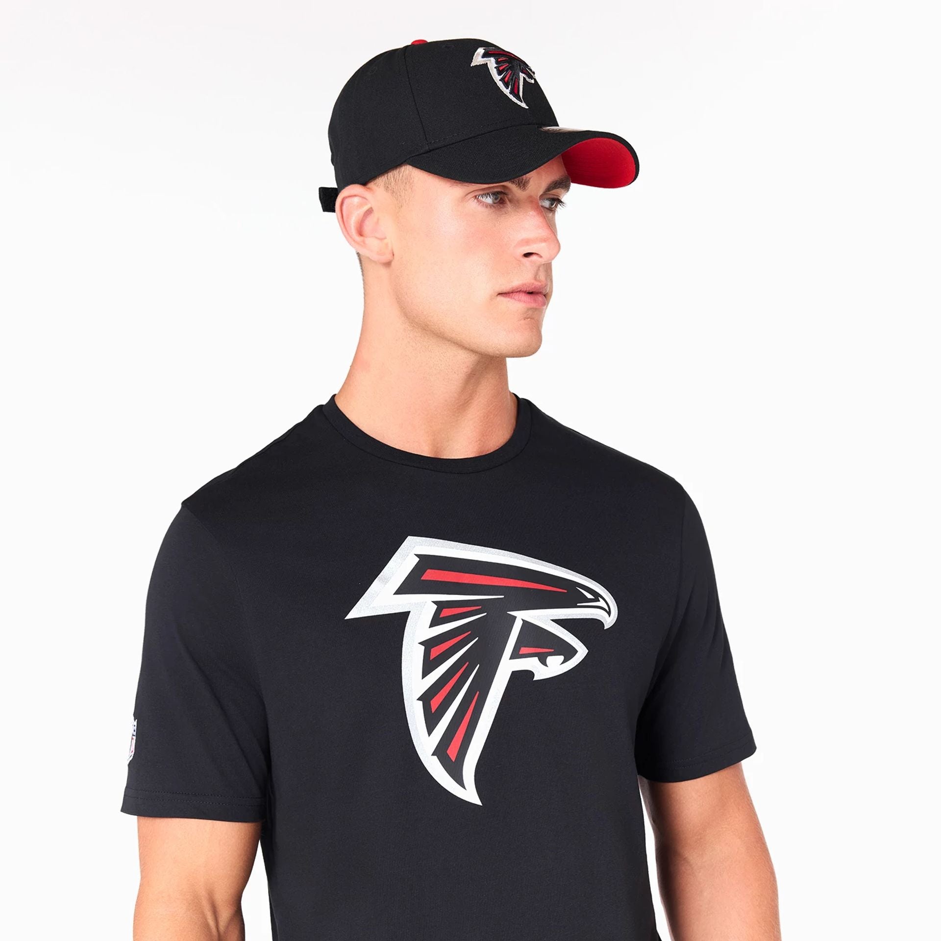 The Male model is wearing Atlanta Falcons NFL Black T-Shirt 5