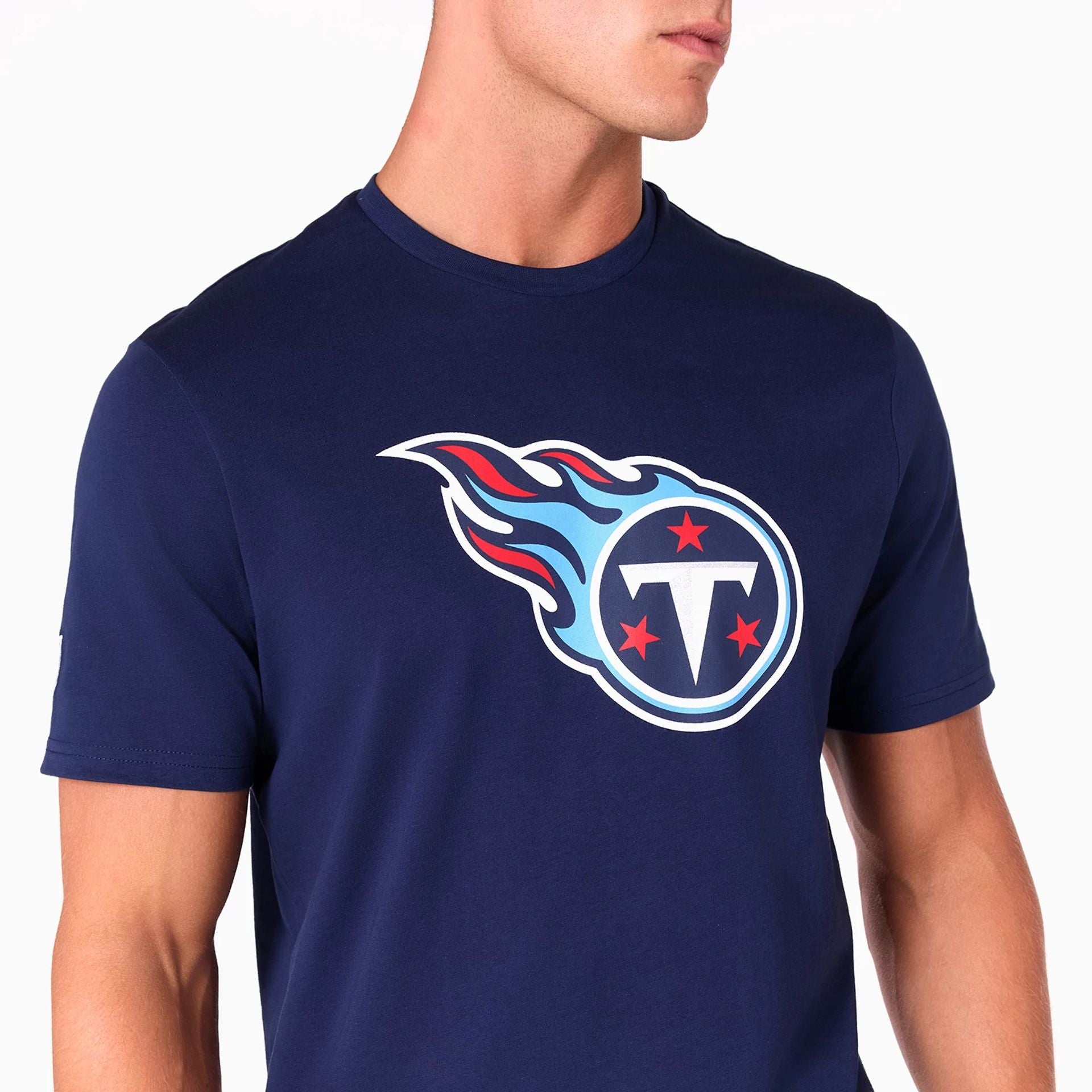 The Male model is wearing Tennessee Titans NFL Navy T-Shirt 2