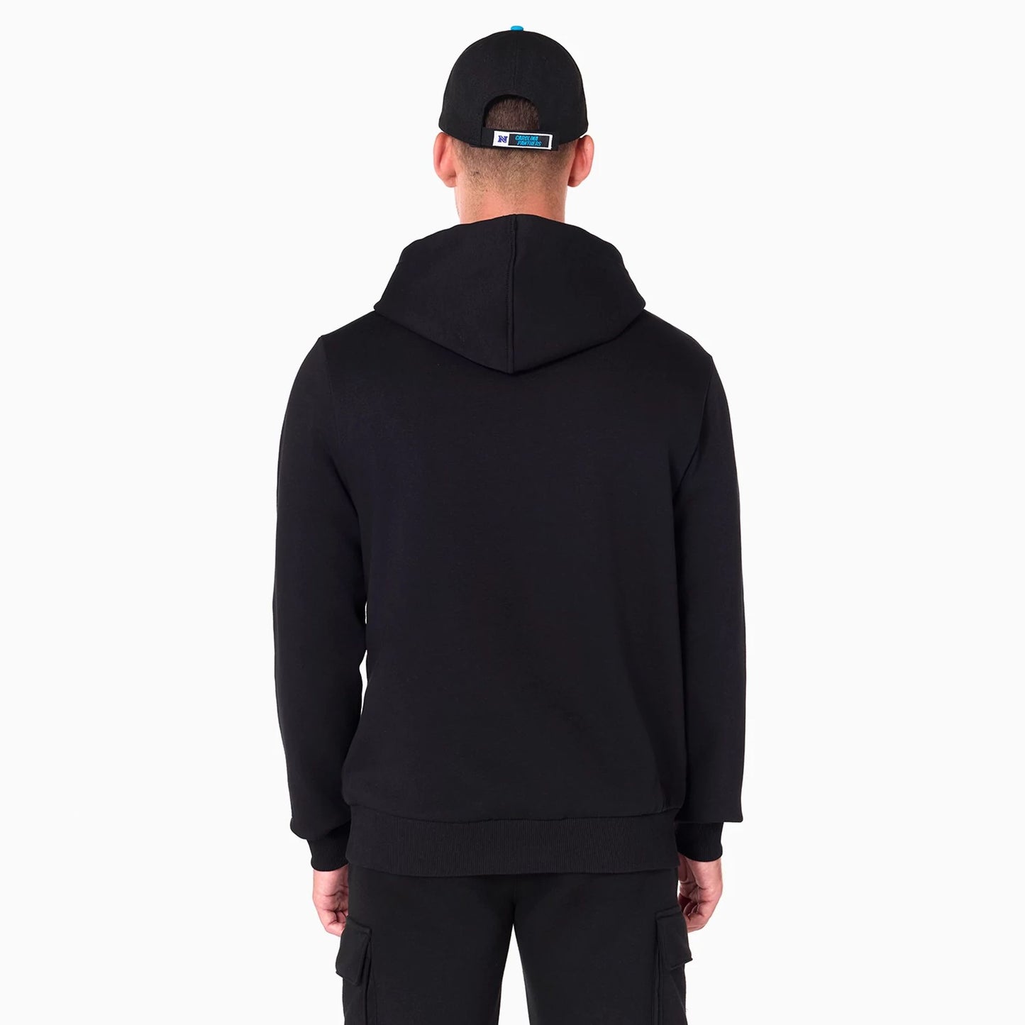 The Male model is wearing Carolina Panthers NFL Black Pullover Hoodie 7