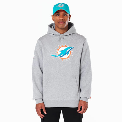 The Male model is wearing Miami Dolphins NFL Grey Pullover Hoodie 1