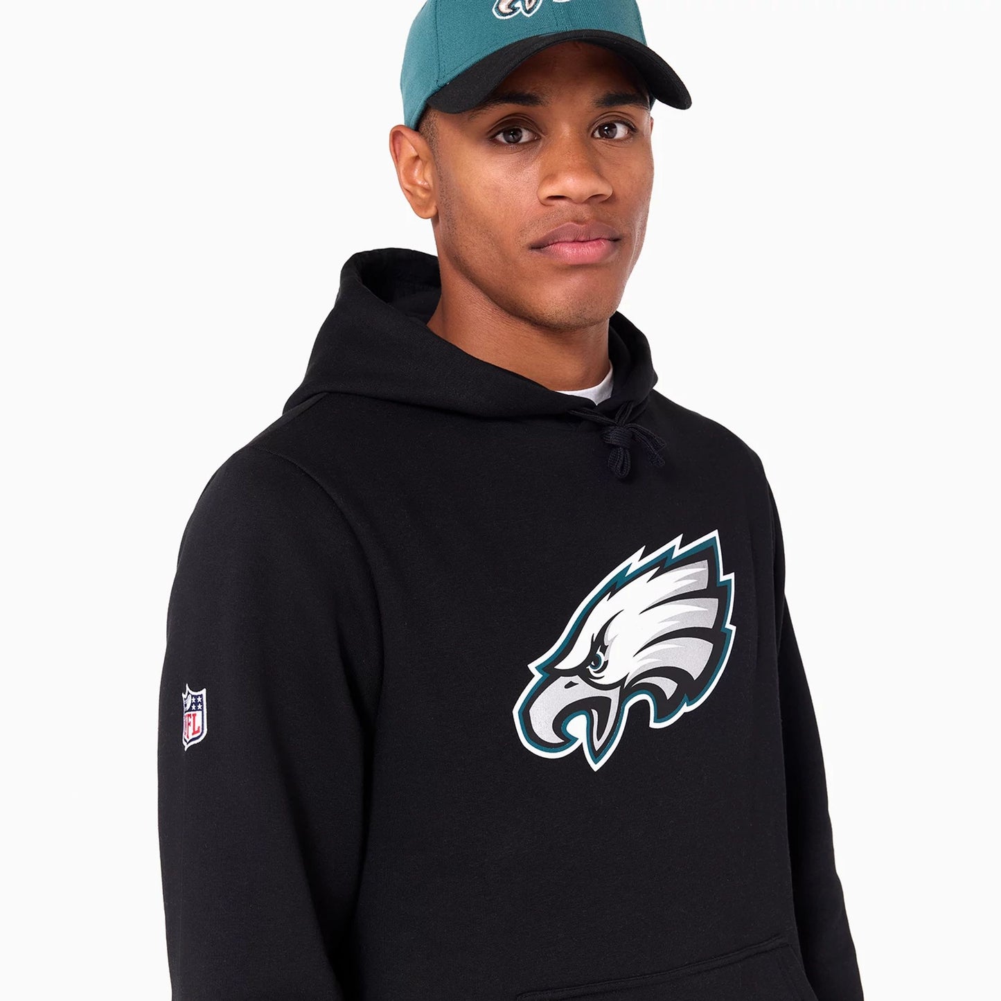 The Male model is wearing Philadelphia Eagles NFL Black Pullover Hoodie 5