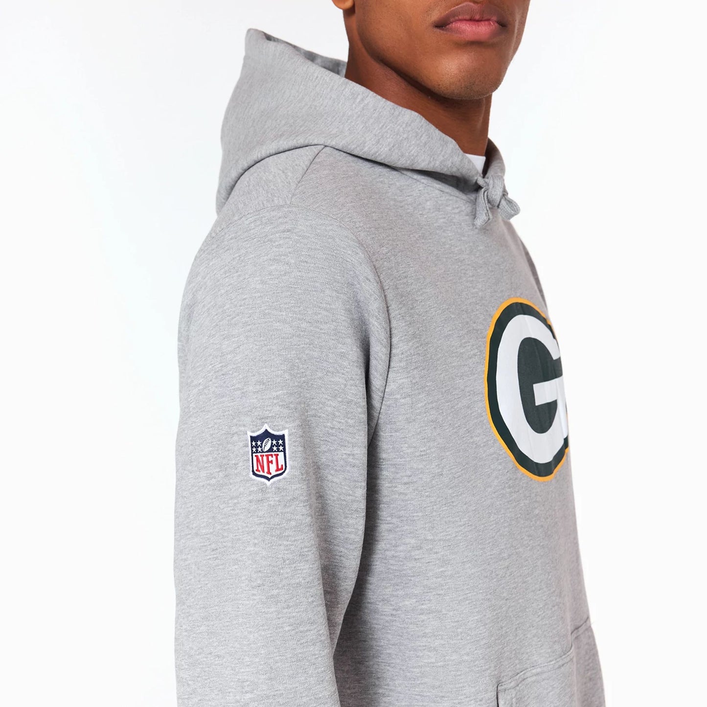 The Male model is wearing Green Bay Packers NFL Grey Pullover Hoodie 5