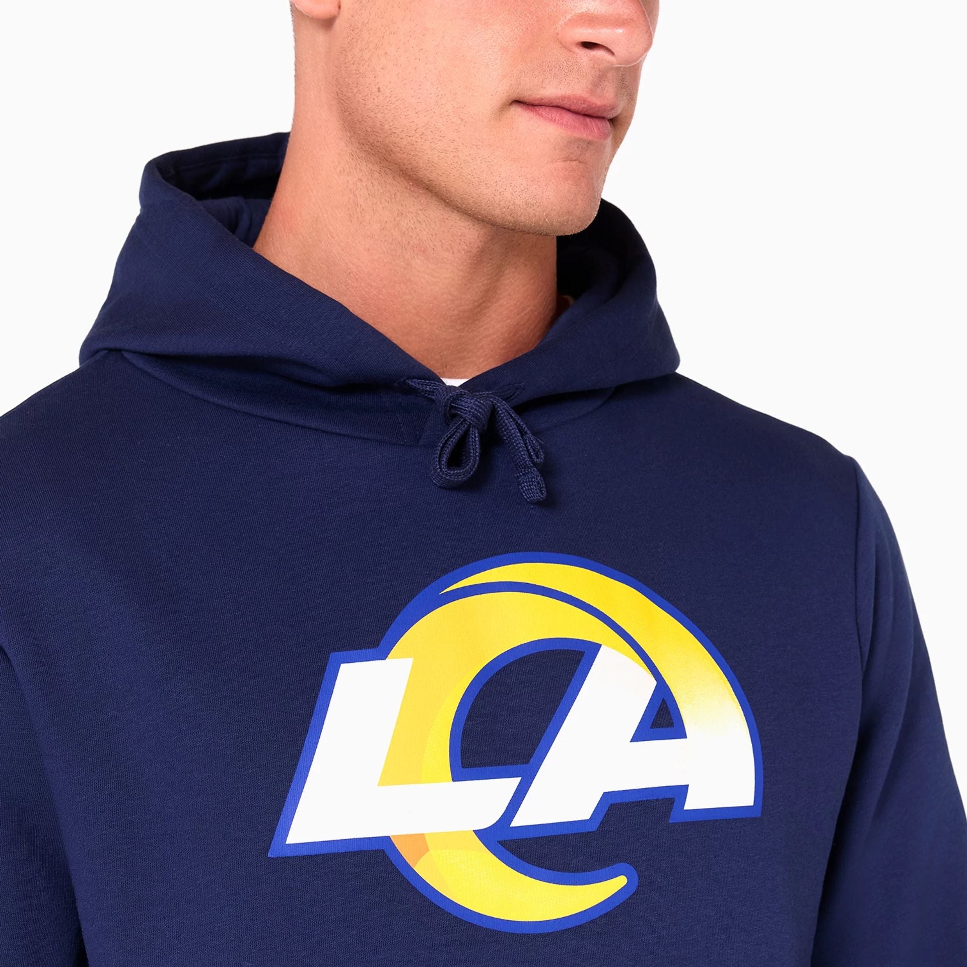 The Male model is wearing LA Rams NFL Navy Pullover Hoodie 2