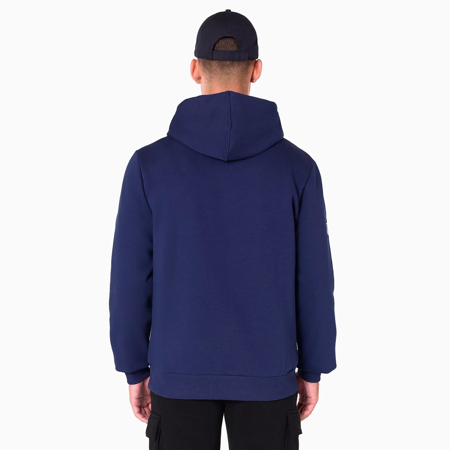 The Male model is wearing LA Rams NFL Navy Pullover Hoodie 7