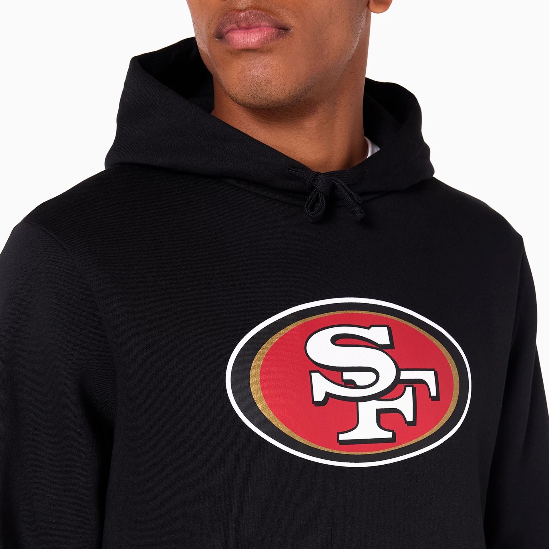 The Male model is wearing San Francisco 49ers NFL Black Pullover Hoodie 2