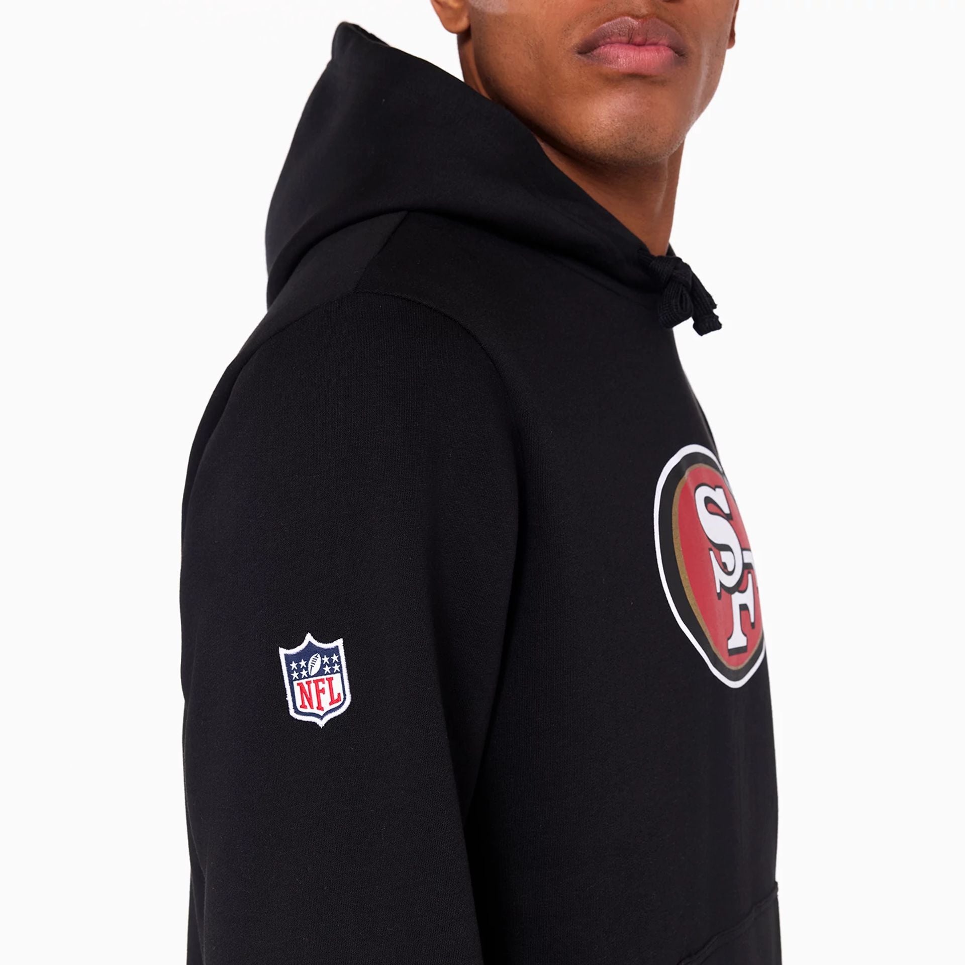 The Male model is wearing San Francisco 49ers NFL Black Pullover Hoodie 5