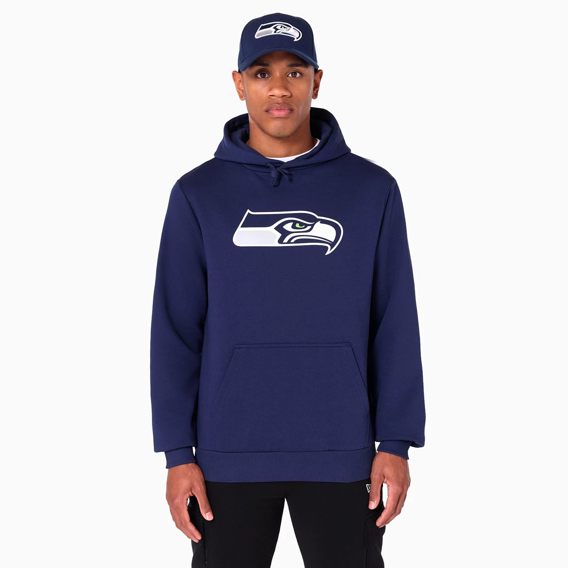 The Male model is wearing Seattle Seahawks NFL Navy Pullover Hoodie 1