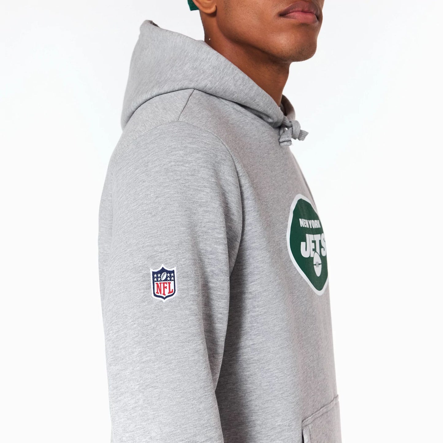 The Male model is wearing New York Jets NFL Grey Pullover Hoodie 3