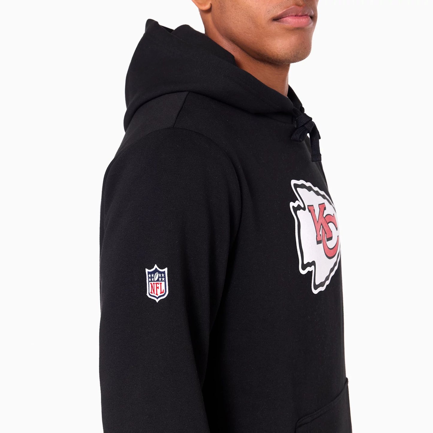 The Male model is wearing Kansas City Chiefs NFL Black Pullover Hoodie 4